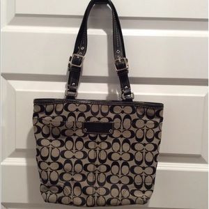 COACH Signature Fabric Handbag F15664 Tan & Black